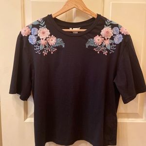 H&M black top with embroidered shoulders